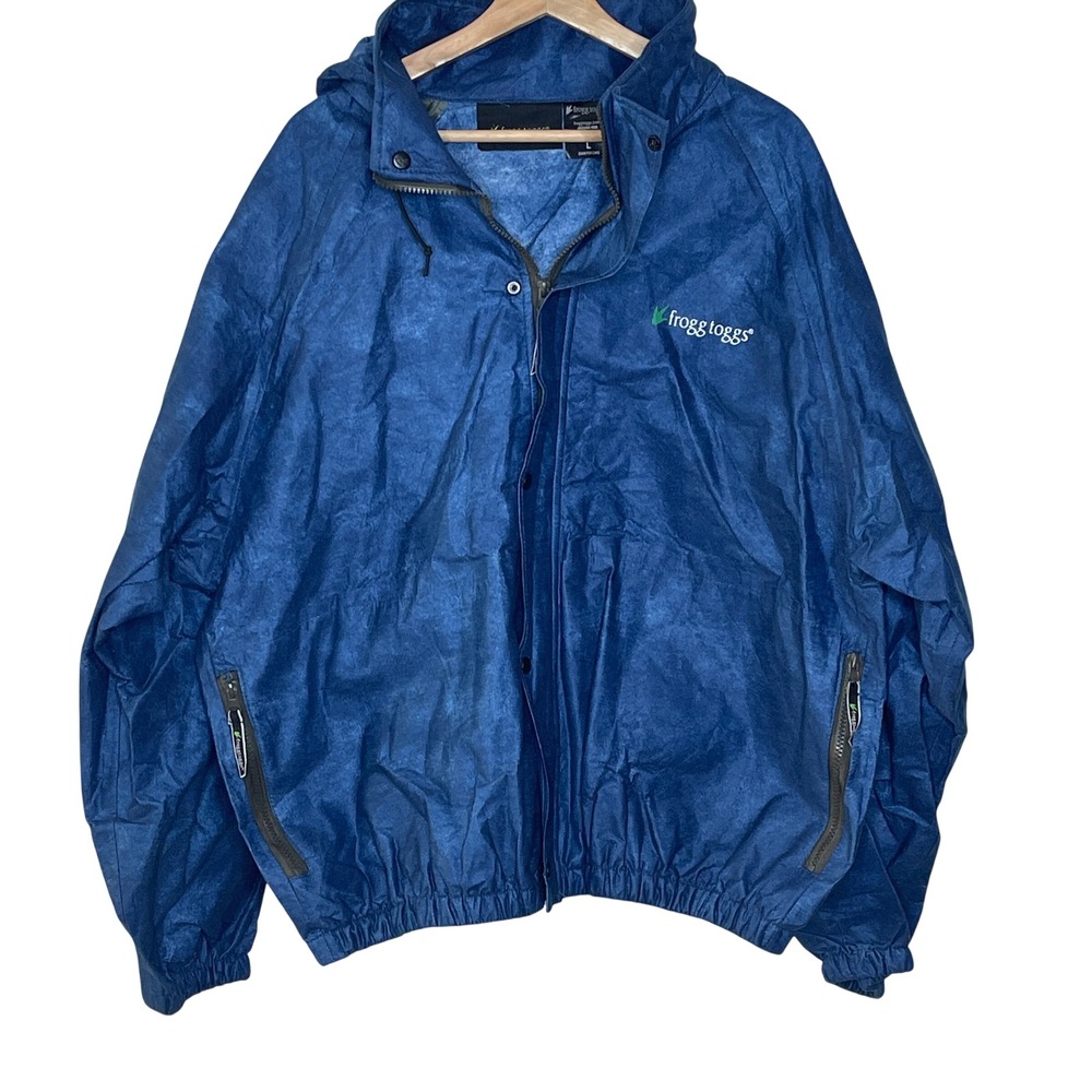 Frogg Toggs Blue Lightweight‎ Hooded Rain Jacket Windbreaker Size L